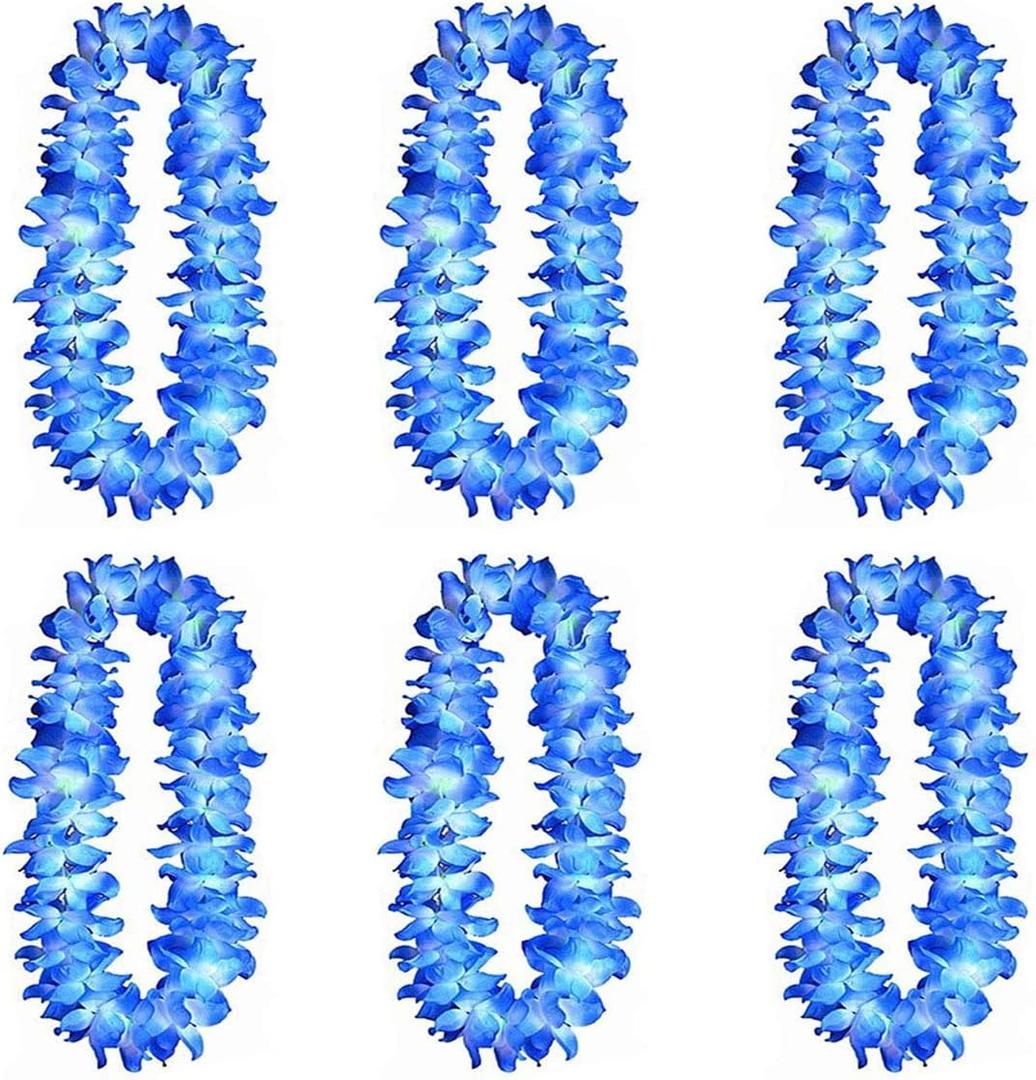 6 Pcs Thicken 41 Inch Blue Hawaiian Leis for Graduation Party, Dance Party, Photo Prop in Outdoors (6 Pcs)