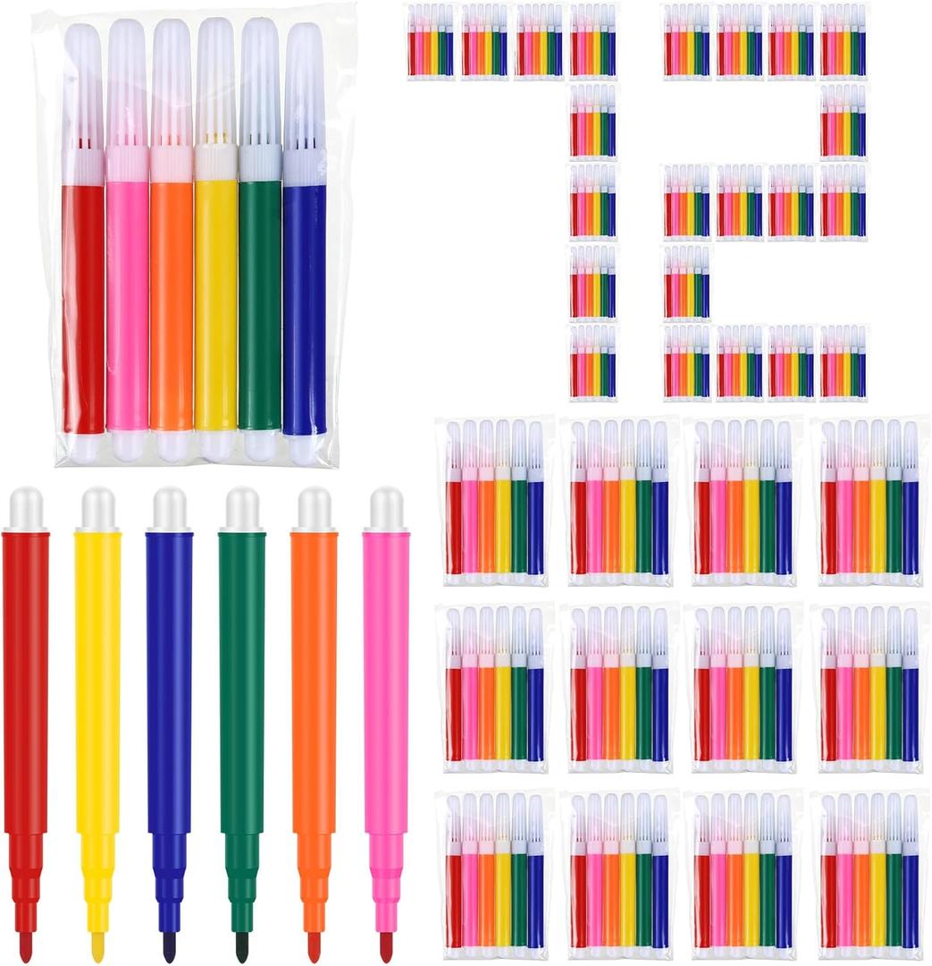 72 Pcs Mini Markers Bulk Colored Pen 3.4 Inch Vibrant Colors Portable Short Colored Markers Assorted Multicolor Watercolor Marker Pen for Adult Office Supplies (6 Colors)