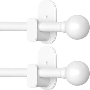 TKZTKZ Curtain Rods No Drilling for Windows 2 Pack:No Drill Small White Curtain Rod with Adhesive Brackets for Bedroom, 5/ 8" Apartment Renter Friendly Adjustable Drapery Rods 18-45" Easy Install