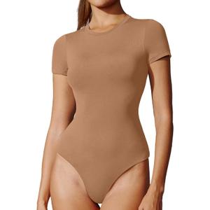 IUGA Bodysuits for Women Tummy Control Crew Neck Short Sleeve Body suits Basic Bodysuit T shirt Tops (Medium)