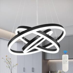 Modern Led Chandelier 3 Rings Black Pendant Lights Dimmable Chandeliers Color Temperature Height Adjustable Black Chandelier Led Pendant Light for Living Room Dining Room Bedroom Entryway, 3Ring-20"