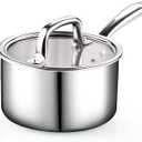 Cook N Home Stainless Steel Saucepan 3 Quart, Tri-Ply Full Clad Sauce Pan with Glass Lid, Silver