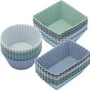 24Pack Silicone Muffin Cups, Reusable Cupcake Liners Molds for Baking, 3 Shapes Lunch Box Bento Dividers-Round, Square, and Rectangular (Grey Series, Regular Size)