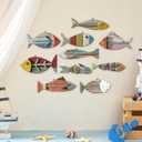 Yuntau 10 Pcs Wooden Fish Wall Decor Wood School of Fish Coastal Wall Decor Beach Wall Art for Home Nautical Theme Bathroom Hanging Decorations Gifts, Flat Printing Not 3D Pattern, 9.84 X 0.2 Inches