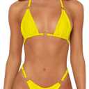 MIKETAI Sexy Bikinis for Women 2 Piece Bikini Spaghetti Strap Swimsuits Solid Color Bathing Swimwear Triangle Bathing Suit (Yellow, S)
