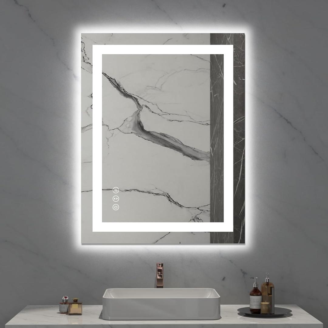 LOAAO 28X36 LED Bathroom Mirror with Lights, Anti-Fog, Dimmable, Backlit + Front Lit, Lighted Bathroom Vanity Mirror for Wall, Memory Function, Tempered Glass, Safe to Use, ETL Listed