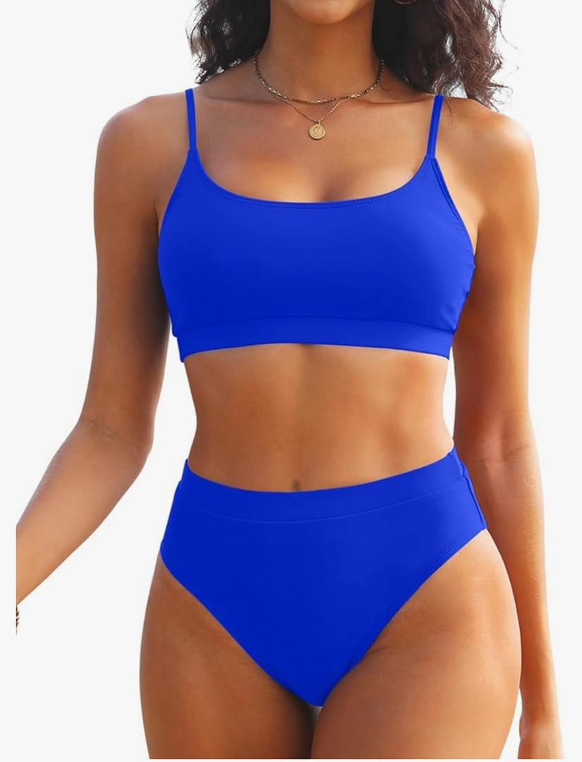 Tempt Me Women High Waisted Bikini Set Athletic Two Piece Swimsuits Sporty High Cut Bathing Suit with Scoop Neck M