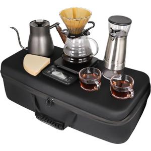 SOTECH Electric Coffee Maker Set with Electric Grinder Glass Dripper Server Steel Kettle Filter Paper Travel Bag for Outdoor Travel BBQ Picnic