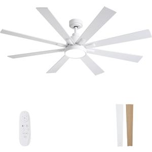 Large Ceiling Fans with Lights and Remote - 62 Inch White Ceiling Fan with Light, Quiet DC Motor, 3 CCT,Modern Dimmable LED Lighting & Large Ceiling Fans for Living Room Patio, Indoor/Outdoor