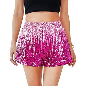 MANER Women's Sequin Shorts Sparkly Stretchy Night Out Party High Waisted Shorts L