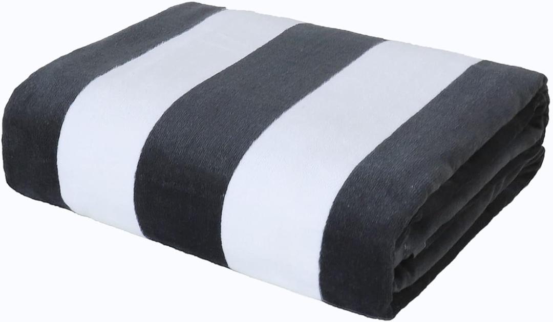 Exclusivo Mezcla Cotton Large 30x60 Inches Cabana Stripe Beach Towel, Super Absorbent Soft Plush Pool Bath Towel (Charcoal Grey)