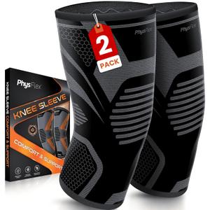 PhysFlex Knee Brace for Pain Relief - Knee Compression Sleeves for Men and Women - Support for Weightlifting, Gym, Workout, Volleyball, Arthritis (S, Black)