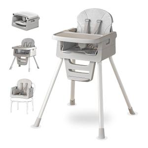 Portable 3 in 1 High Chairs for Babies and Toddlers, Convertible Baby Feeding Chair with Tray, Easy Clean Baby High Chair for Toddler with Foot Rest, Infant Highchairs & Booster Seats with Cush Grey