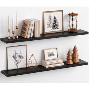 Long Black Floating Shelves for Wall, 48 inch Wall Shelf for Living Room