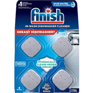 Finish Dishwasher Cleaner Tablets, Deep Cleans Hidden Grease & Grime, Fights Odors, No Extra Wash Cycle, Helps Maintain Dishwasher, 4 Month Supply, 4 Count