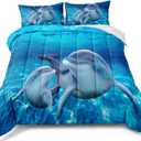 BDUCOK Dolphin Bedding Set - Cute Dolphin Jumping Blue Ocean Animal Themed Comforter Set for Kids Boys Girls - Twin Size - 1 Comforter with 1 Pillowcases