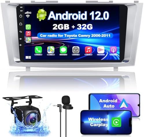 Android 12 Car Radio for Camry 2006-2011, 9 Inch Head Unit Car Stereo with IPS HD Touch Screen, Wireless CarPlay, Android Auto, GPS, WiFi, Backup Camera, SWC, Bluetooth 5.2, 2+32GB Toyota Camry Radio