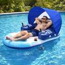 Motorized Pool Float with Canopy, Rechargeable Dual Motor Electric Lounge Raft for Pool & Lake