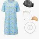 Old Lady Costume for Women Granny Costume Kit with Old Lady Nightgown Wig Grandma Costume Halloween Outfits, L