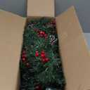 33 Inch Outdoor Christmas Tree Frosted Urn Filler 2 Set, Pre-lit Artificial Xmas Tree with 50 LED Lights, Realistic Carolina Pine and Berries for Pathway, Porch, Driveway, Yard
