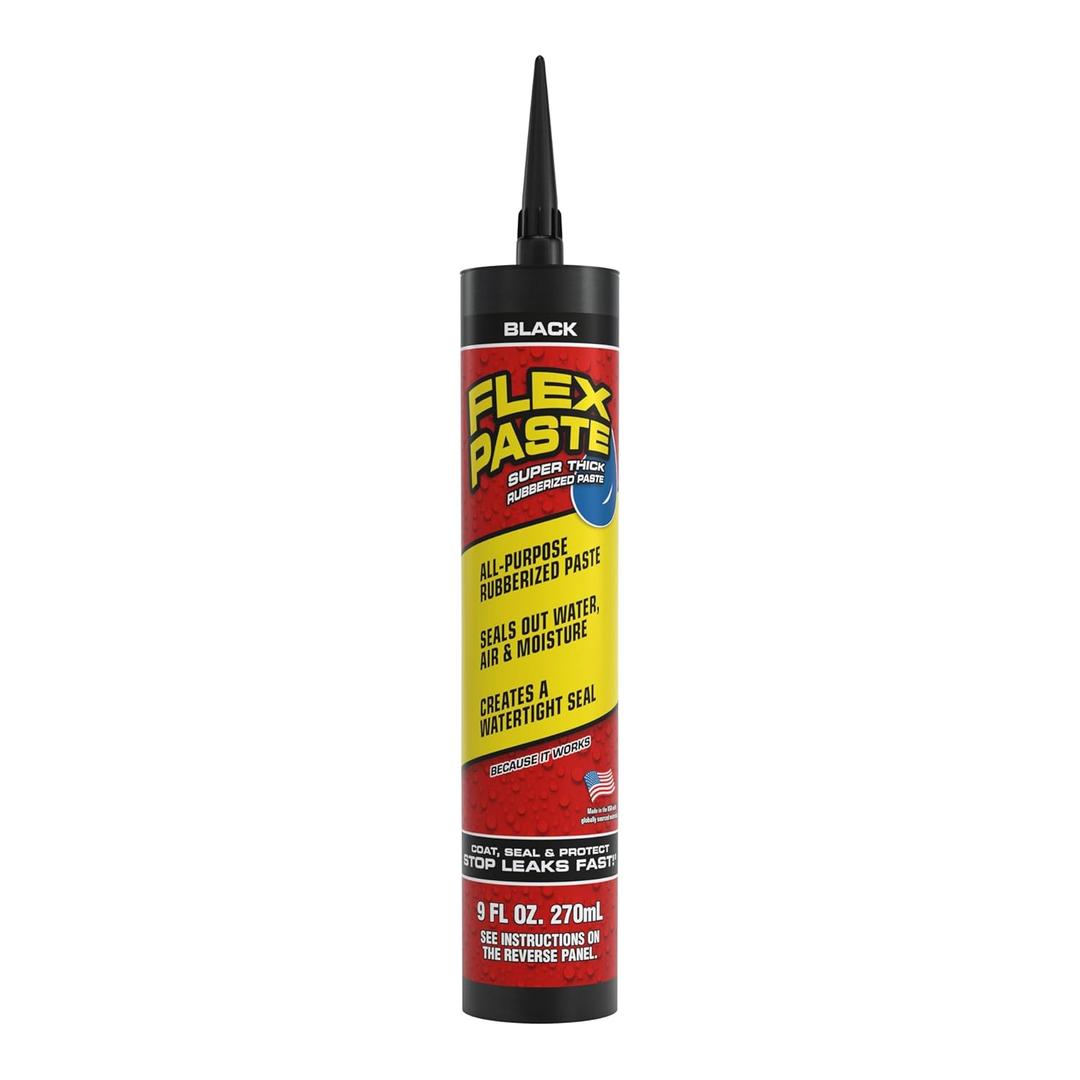 Flex Paste, Waterproof Paintable Putty, Spackle Sealant, Fill Gaps Cracks Holes - Block Out Water and Air - UV Resistant - Walls, Drywall, EPDM, Concrete, Roof, RV Repairs, Black, Cartridge