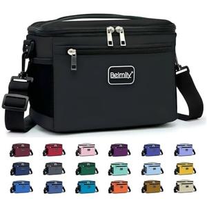 BEIMILY Lunch Box for Men/Women, Small Insulated Lunch Bag, Leak-Proof Soft Cooler Tote Bag, Reusable LunchBox for Work, Travel, Fitness, Picnic with Adjustable Shoulder Strap for Adults (Black)