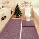 Striped Mauve Bathroom Rug Set 3 Pieces Ultra Soft, Non Slip Chenille Bath Carpet, Absorbent Plush Shaggy Bath Mats for Bathroom, Toilet, Bedroom, Kitchen (20"x32"+17"x24"+U Shape 20"x24")