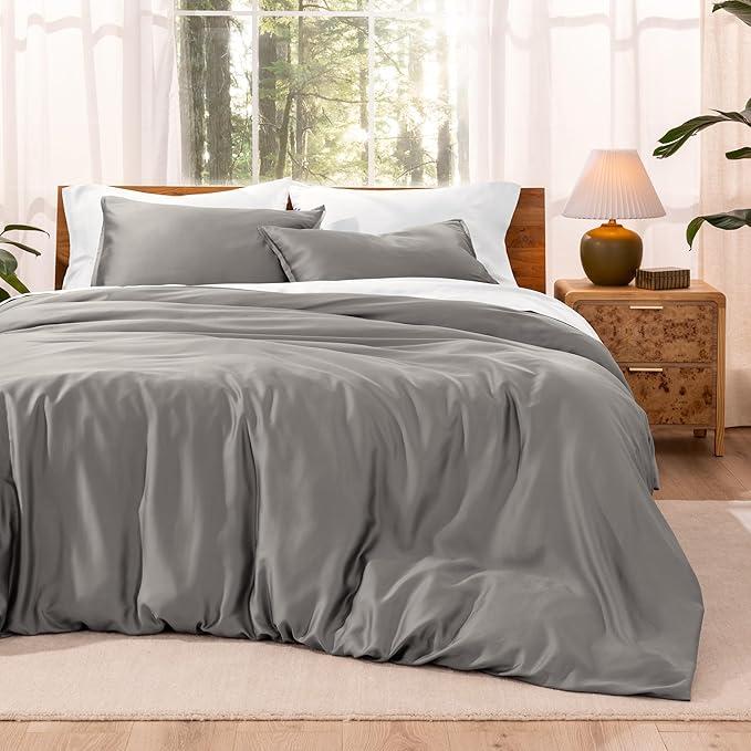 Tencel Duvet Cover Set - Lyocell Derived from Eucalyptus - Full/Queen Size - Ultra Soft 3 Piece Bedding Duvet Cover & Pillow Shams, 
Queen, Light Grey