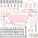 Kootek 158PCs Cake Decorating Kit, Baking Supplies Tools - Includes Cake Stand Turntable, 64 Icing Piping Tips Set, 2 Frosting Spatulas, 3 Scrapers, 50+2 Pastry Bags, Coupler, Video Tutorial, Booklet (Light Pink)