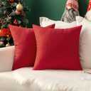 MIULEE Pack of 2 Decorative Outdoor Solid Waterproof Throw Pillow Covers Faux Linen Garden Farmhouse Cushion Cases for Summer Patio Tent Balcony Couch Sofa 16x16 Inch Red