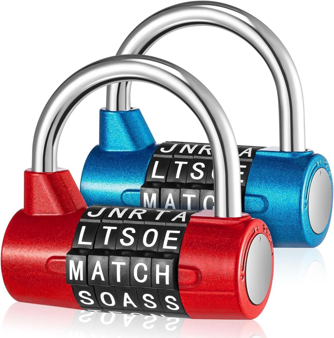 Shimeyao 2 Pcs 5 Letter Combination Lock Metal 5 Digit Lock Heavy Duty Word Gym Locker Keyless Resettable Safety Padlock for School Gym Locker Toolbox Hasp Cabinet (Blue, Red)
