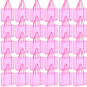 Paterr 30 Pcs Clear Tote Bag Stadium Approved Bulk 10 x 10 x 4 inch Plastic Tote Gifts Bags with Handle for Women Sports Gym(Dark Pink)