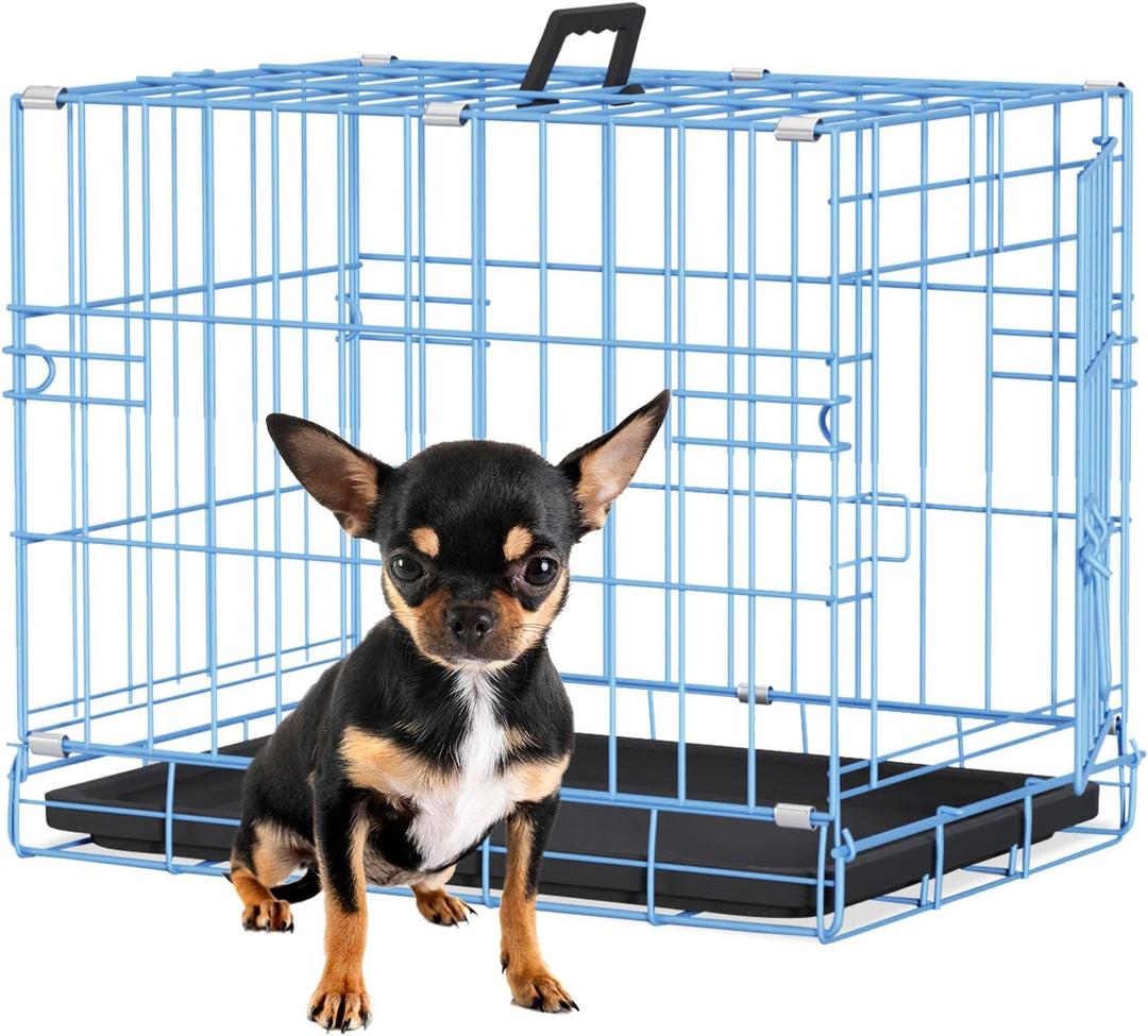 BestPet | Dog Crate | 18" | Blue | Foldable Metal Kennel with Single Doors, Secure Slide-Bolt Latches, Leakproof Tray | Portable Dog Cage for Small Breeds | for Travel, Indoor & Outdoor Use