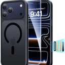 Peerock 3 in 1 Magnetic Shockproof for iPhone 17 Pro Case, [Fit for MagSafe] [TOP Military Protection] 1X Screen Protector+1X Wrist Strap, Camera Control Cover for iPhone 17 Pro Translucent Black