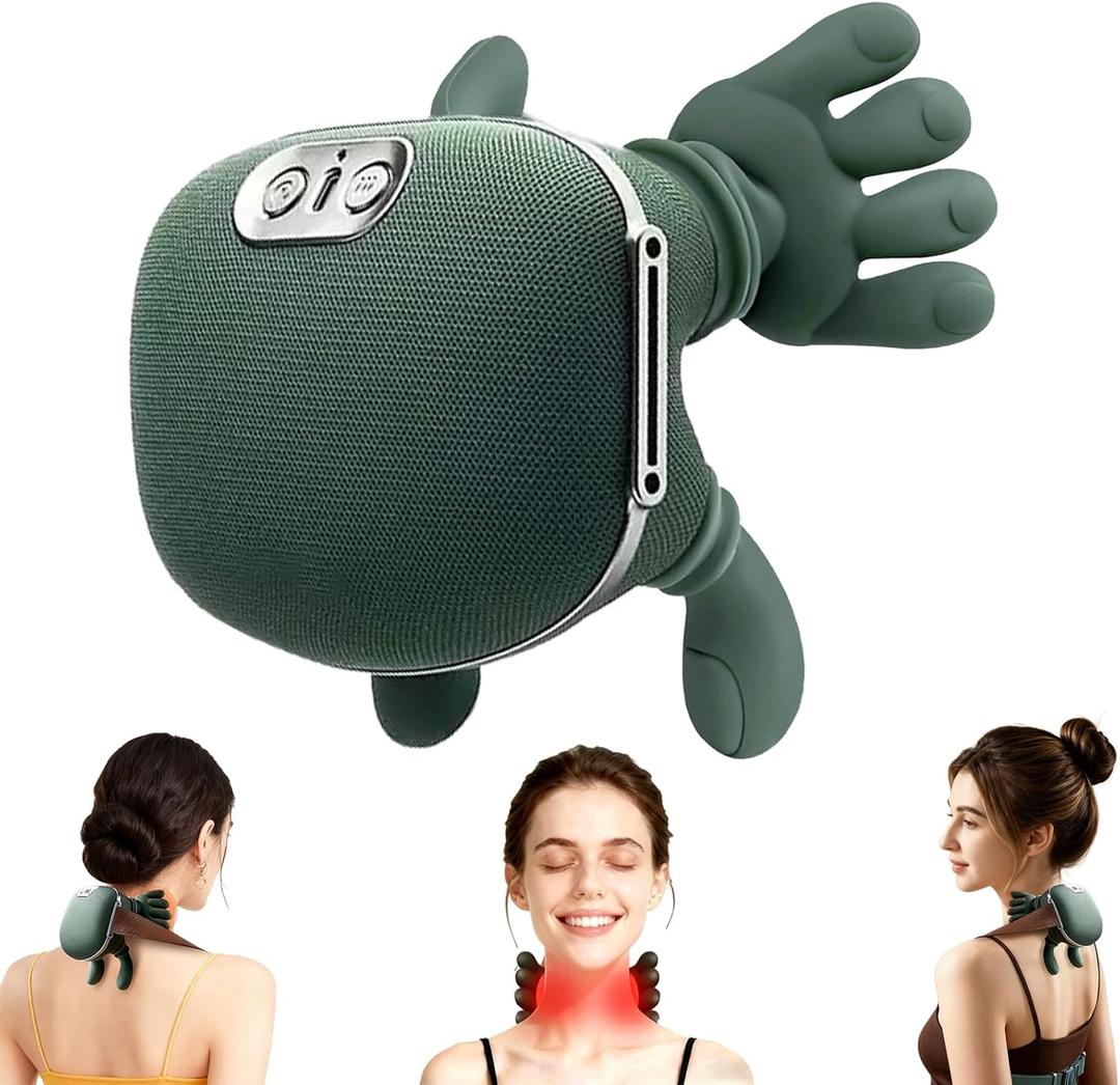 Neck Massager, Shiatsu Neck and Back Massager with Heat, 4D Kneading Simulated Human Hand Design Electric Deep Tissue Massage, Portable Body Massager for Shoulder, Pain Relief & Muscle Relax (Green With Cloth)