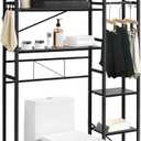 Over The Toilet Storage, 7 Tier Over Toilet Bathroom Organizer with Adjustable Shelf, Stable Toilet Shelf with 4 Hooks, 2 Suction Cups, Freestanding Toilet Storage Rack for Bathroom Laundry Restroom