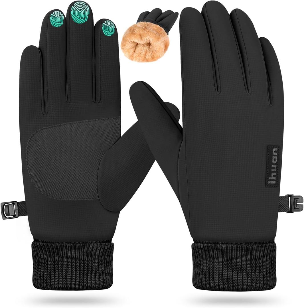 ihuan Winter Waterproof Gloves Cold Weather - Snow Ski Windproof for Men Women, Warm Touchscreen Thermal for Running Cycling (X-Small, Black)