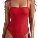 Women's One Piece Bathing Suit Swimsuit, Low Back, Medium High Leg Cut, Medium Cheeky Bottom Coverage Red Medium