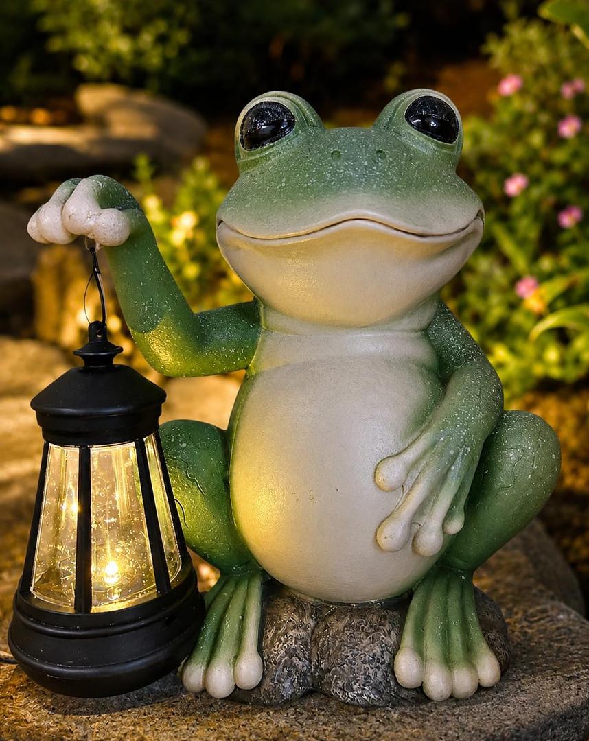 YODY Solar Garden Statues Outdoor Decor Frog with Lantern
