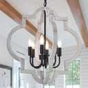 6-Light 21" Farmhouse Orb Chandelier Rustic Handmade Distressed White Wood Hanging Ceiling Pendant Light Fixture Wood Lantern Chandeliers for Dining Room Kitchen Bedroom Foyer Hallway