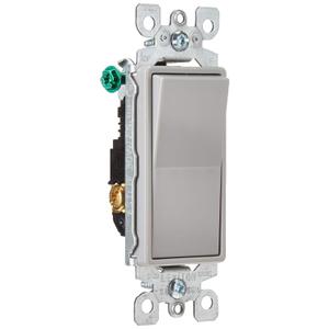 Leviton 15 Amp, 120/277 Volt, Decora Rocker 3-Way AC Quiet Switch, Residential Grade, Grounding, 5603-2GY, Gray