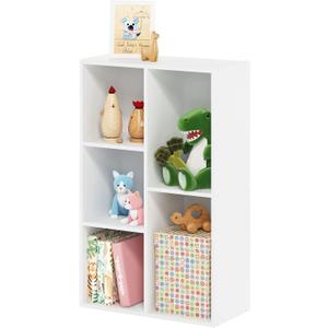 Furinno Luder 5-Cube No Tool Assembly Open Shelf, White | 9.4 x 19.7 x 31.5, Easy Assembly, Bookcase, for Living Room, Bedroom, Home Office White, 5-Cube No Tool