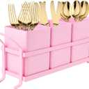 NelyBet Metal Silverware Caddy,3 Compartment Utensil Holder With Metal Rack,Utensil Caddy Flatware Cutlery Organizer for Countertop Party Picnic Camping Outdoor Pink