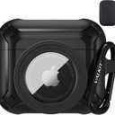 Valkit Compatible Airpods 3 Case and AirTags Case Cover, 2 in 1 Rugged Protective Airpods 3rd Generation Case for Men Women with Keychain Shockproof Skin for Airpods 3 Gen and Airtags, Black
