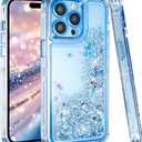 Tikoo Designed for iPhone 14 Pro Max Case Glitter for Women Girl Clear 3-in-1 Heavy Duty Protective Phone Cover with Floating Liquid Quicksand Bling Sparkly Cute Case for iPhone 14 pro Max (Blue)