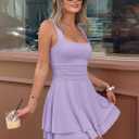 IWD Womens Square Neck Sleeveless Mini Summer Dress 2026 Ruched Waist Ruffle Hem A Line Graduation Cocktail Party Short Dress (Purple, XL)