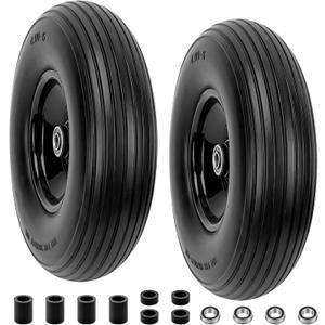 4.00-6 Flat-Free Solid Tire and Wheel 13" Wheelbarrow Tire by Cenipar With 3/4" & 5/8" Grease Bushing and 1.75" Centered Hub 4.00-6 tire and wheel for Garden Cart Trolley Hand Truck, 2 PC