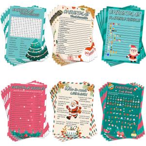 MLOLM 154 Pcs Christmas Games Sets Christmas Party Games Card for Family, Christmas Word Search Word Scramble Riddles Code Break for Christmas Winter Festival Activity Party Supplies