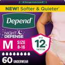 Depend Night Defense Adult Diapers, Incontinence & Postpartum Bladder Leak Underwear for Women, Disposable, Overnight, Medium, Blush, 60 Count (4 Packs of 15)