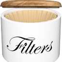 Coffee Filter Holder, Wooden Coffee Filter Storage with Lid, Round CoffeeFilterContainer for Counter, Rustic Farmhouse Bar Accessories Decor (White)